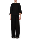 3/4-Sleeve Cape-Style Top, Black/Nude