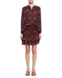 Amaria Long-Sleeve Floral Blouse, Burgundy/Gray
