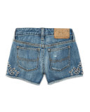 Denim Cutoff Eyelet Shorts, Blue, Size 2T-4T