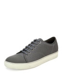 Textured Leather Low-Top Sneaker, Light Gray