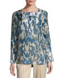 Katerine Long-Sleeve Laguna Tide Silk Blouse, Multi