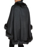 Cashmere Cape with Fox Fur Trim, Anthracite