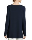 Long-Sleeve Textured V-Neck Tunic, Midnight