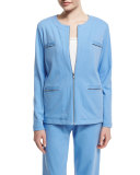 Long-Sleeve Four-Pocket Chain-Trim Jacket, Cornflower, Petite