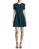Short-Sleeve Pointelle-Trim Fit-&-Flare Dress, Peacock