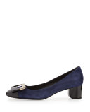 Decollette U-Cut Low-Heel Pump, Black/Navy