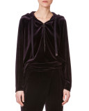Zip-Front Hooded Velour Jacket, Aubergine