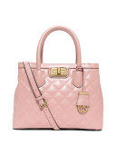 Hannah Medium Quilted Smooth Satchel Bag, Pink