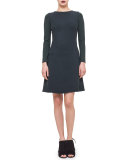 Long-Sleeve Faux-Wrap Dress, Bottle