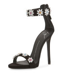 Coline Floral-Crystal 110mm Sandal, Black