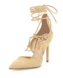 Dayna Suede Lace-Up Pump, Desert Nude
