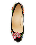 Folklo Embroidered Velvet Red Sole Pump, Black/Multi