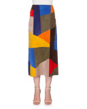 Patchwork Suede A-Line Midi Skirt, Multi Colors