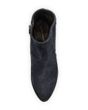 Erica Suede Wood-Heel Bootie, Blue Navy