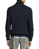 Donegal Ribbed-Knit Turtleneck Sweater, Navy