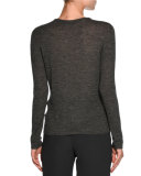 Ribbed V-Neck Long-Sleeve Sweater, Gray