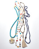 Labradorite Bead Necklace with Suede Tassel