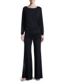 Lounge with Me Batwing Top and Fold Over Adjustable Palazzo Pant PJ Set, Black