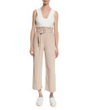 Leigh Sleeveless Pintucked Peplum Top, White