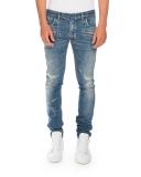 Distressed Skinny Denim Biker Jeans, Blue