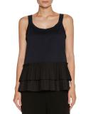Ruffle-Hem Cotton Tank Top, Black-Blue