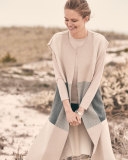 Long Dolman-Sleeve Plaid Cashmere Vest, Sand/Heather/Gray