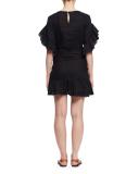 Delicia Ruffle-Trim Wrap Dress, Black