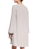 Long-Sleeve A-Line Dress, Silver