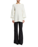 Cashmere Peasant-Sleeve Sweater, Ivory