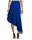 Charlotte Asymmetric Ruffled Midi Skirt, Cobalt