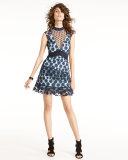 Sleeveless Tiered Lace Mini Dress, Navy
