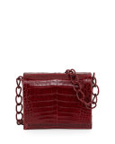 Small Crocodile Chain Crossbody Bag, Red Shiny