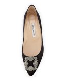 Hangisi Crystal-Buckle Satin Flat, Black