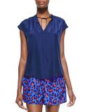 Allison Satin V-Neck, Cap-Sleeve Top