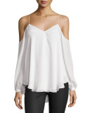 Silk Cold-Shoulder Blouse, Ivory