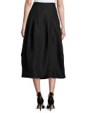 Pleated High-Waist Midi Skirt, Black