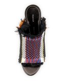 Woven Fringe 100mm Slide Sandal, Black