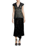 Velvet Paisley Midi Skirt, Black