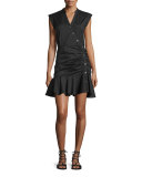 Fountain Ruched Poplin Shirtdress, Black