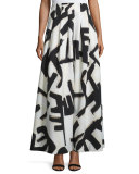 Graphic-Print Pleated Maxi Skirt, Petite