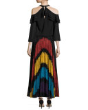 Romona Lace-Panel Plisse Maxi Skirt, Multicolor
