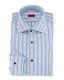 Striped Mitered-Cuff Dress Shirt, White/Blue