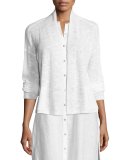 Linen-Blend Ribbed Cropped Cardigan, White