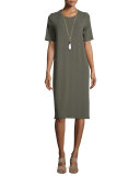 Short-Sleeve Round-Neck Jersey Dress, Petite 