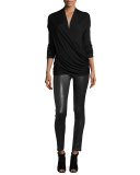 Jazlynn Long-Sleeve Ruched Surplice Top, Black