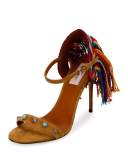 Rockstud Rolling Fringe 100mm Sandal, Bright Cuir