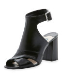 Leather Cutout Ankle-Strap Sandal, Nero