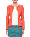 Leather Zip-Front Jacket, Rojo