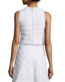 Sleeveless Fringe-Trim Crop Top, Sea Salt