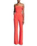 Strapless Wide-Leg Jumpsuit, Tangerine